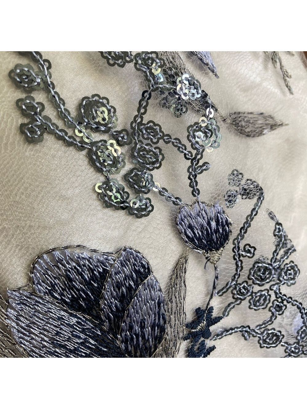 Tahari ASL‎ Embroidered Mesh Dress 8 Blue Silver Fairy Garden Prom Y2K Revival - Picture 12 of 12